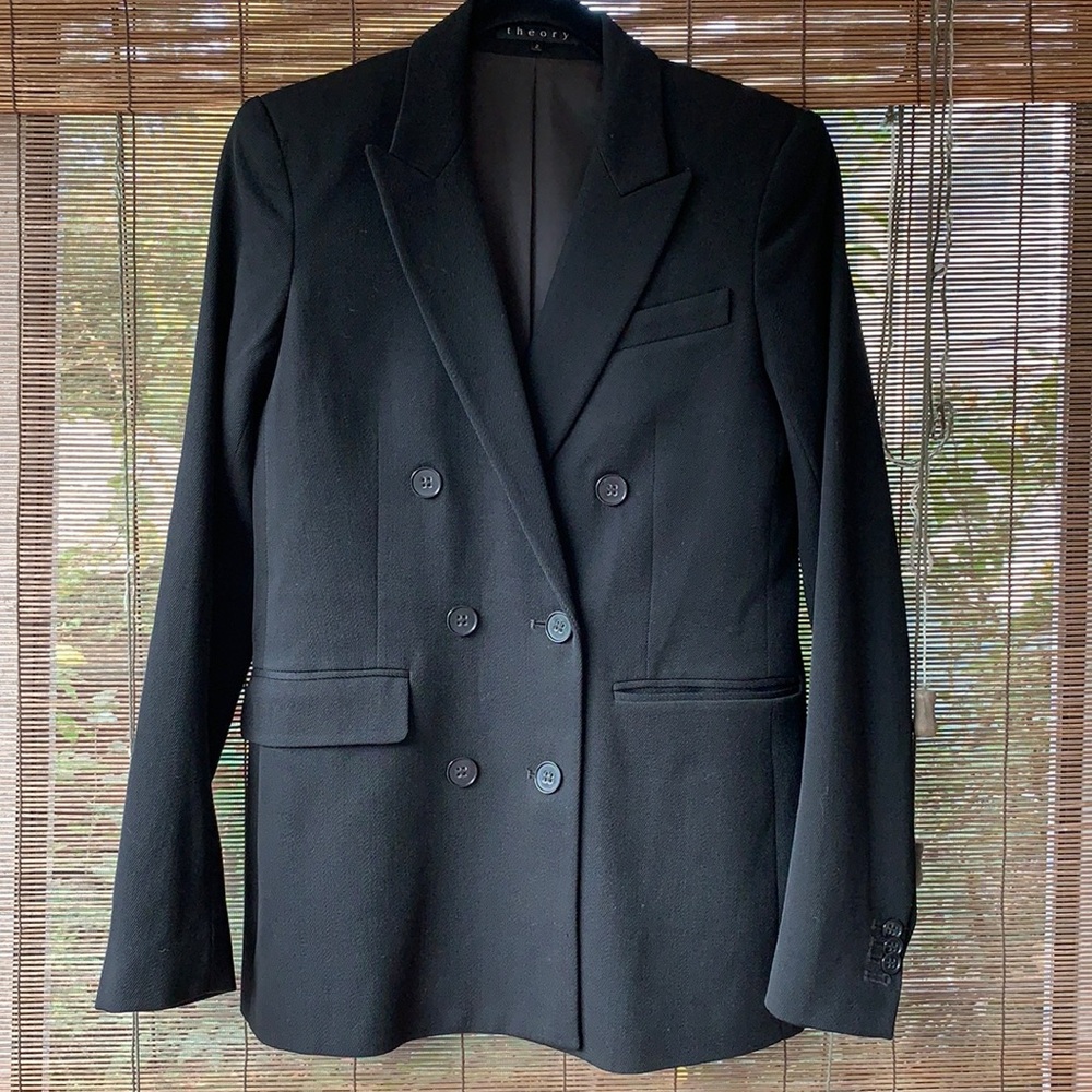 Theory black double breasted blazer sz 2